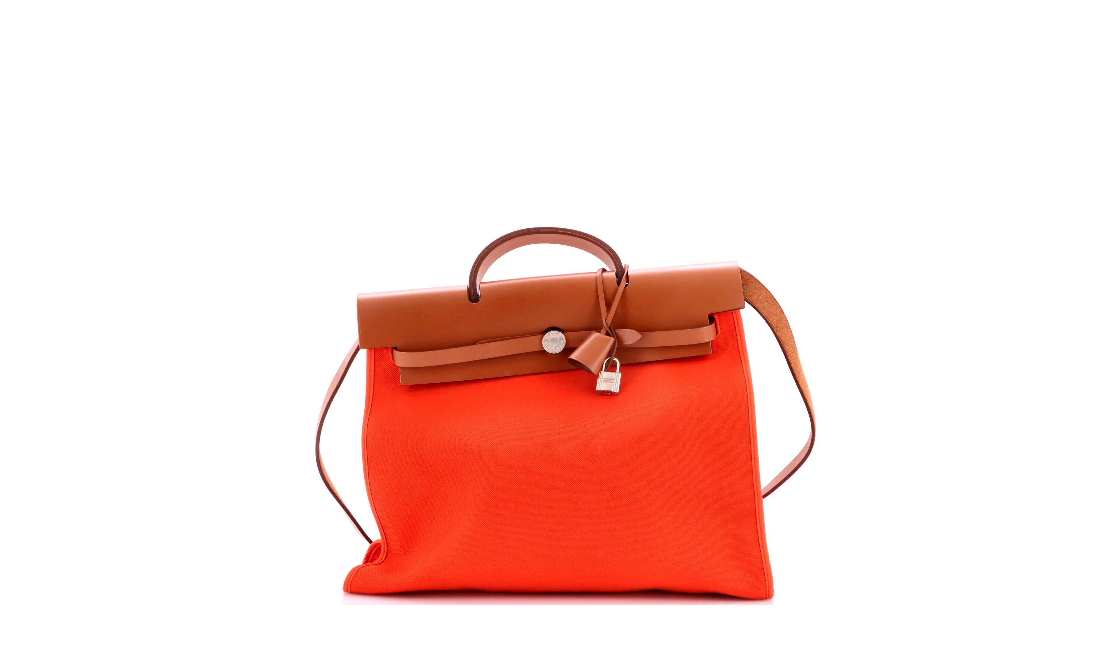Pre-Owned Hermes Herbag Zip Good Condition Leather and Canvas Shoulder Bag