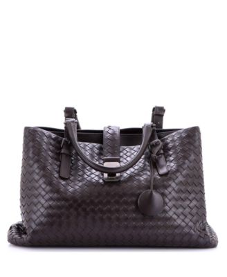 Roma Intrecciato-Weave Tote with Adjustable Strap, Medium