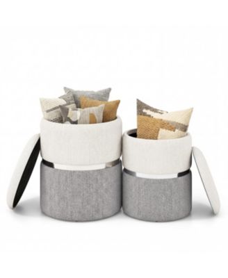 Linen Fabric Storage Ottoman Set of 2