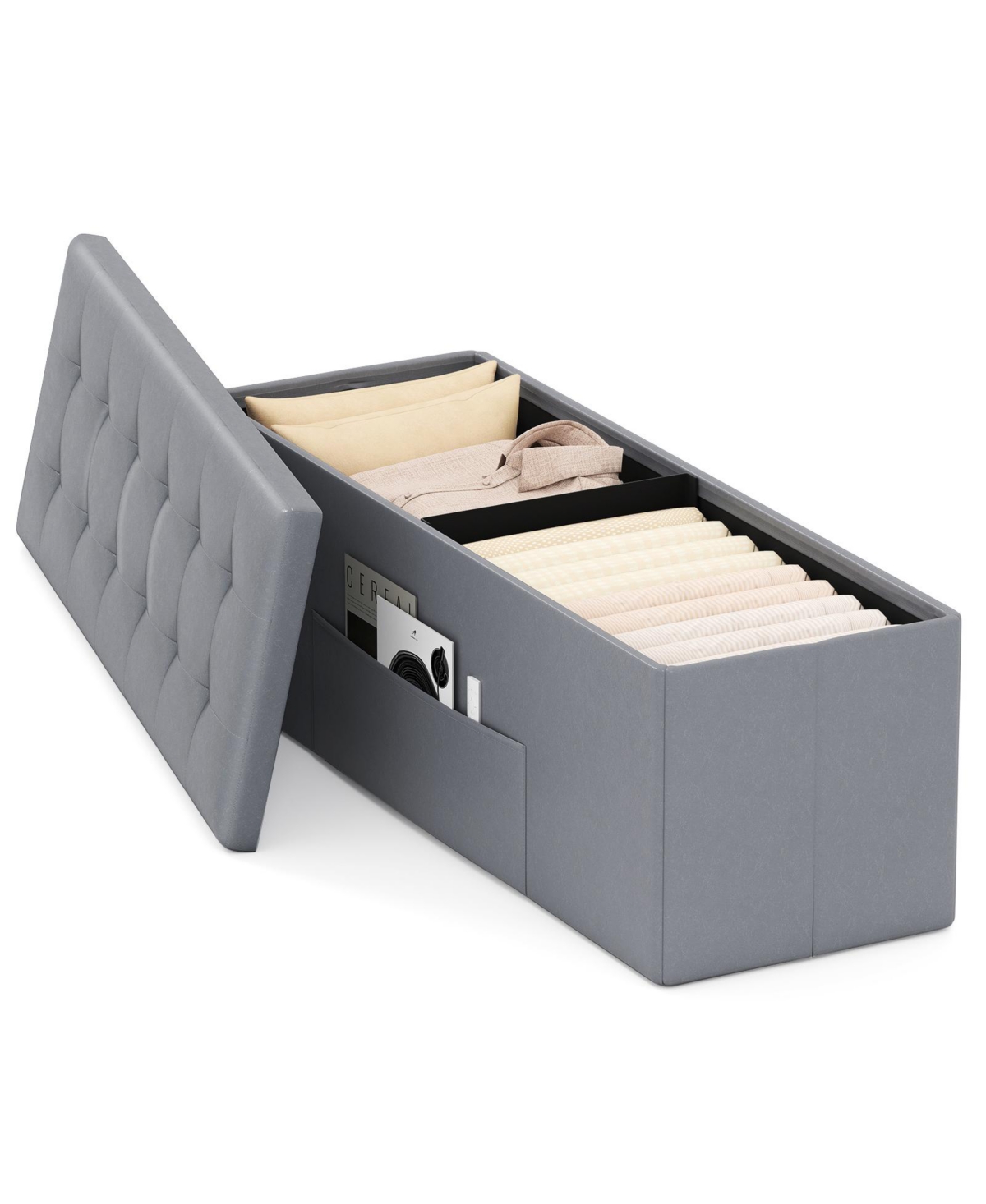 Mecale 43 Inches Folding Storage Ottoman Bench Foot Rest Stool End of Bed Bench - Gray