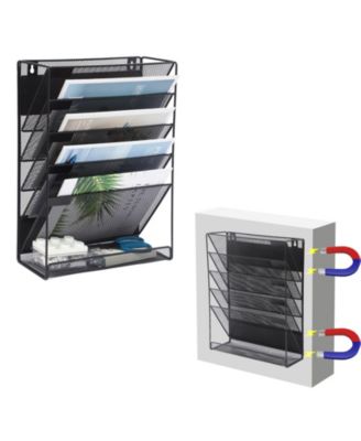 Mesh Desk File Organizer Wall Mount Vertical Document Holder With Bottom Tray For Office Home