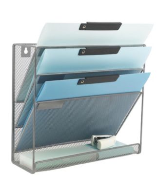 Mesh Desk File Organizer Wall Mount Vertical Document Holder With Bottom Tray For Office Home