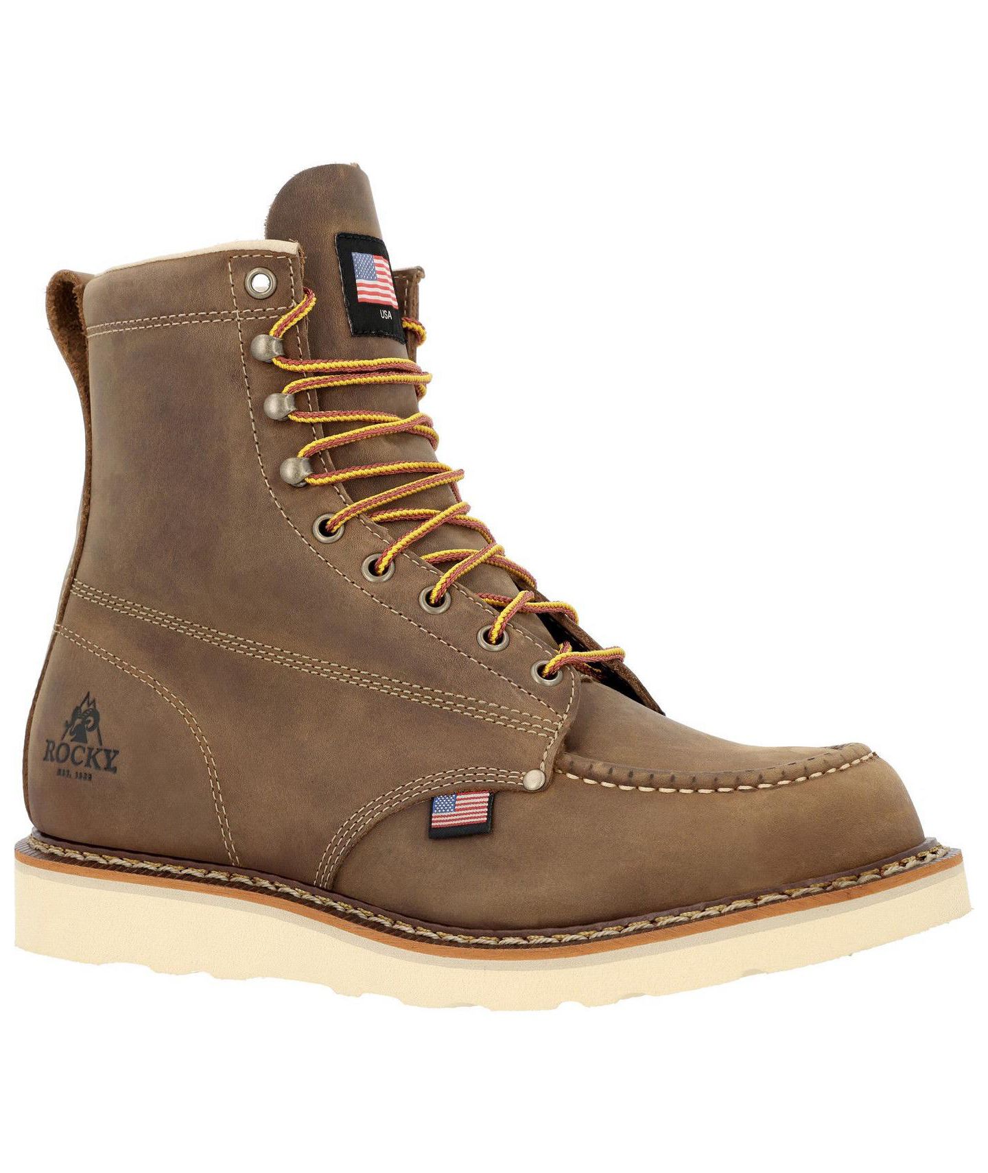 Мужские ботинки ROCKY Heritage 32 8-Inch Moc Toe Leather Work Boots, цвет: Коричневый — фото 1