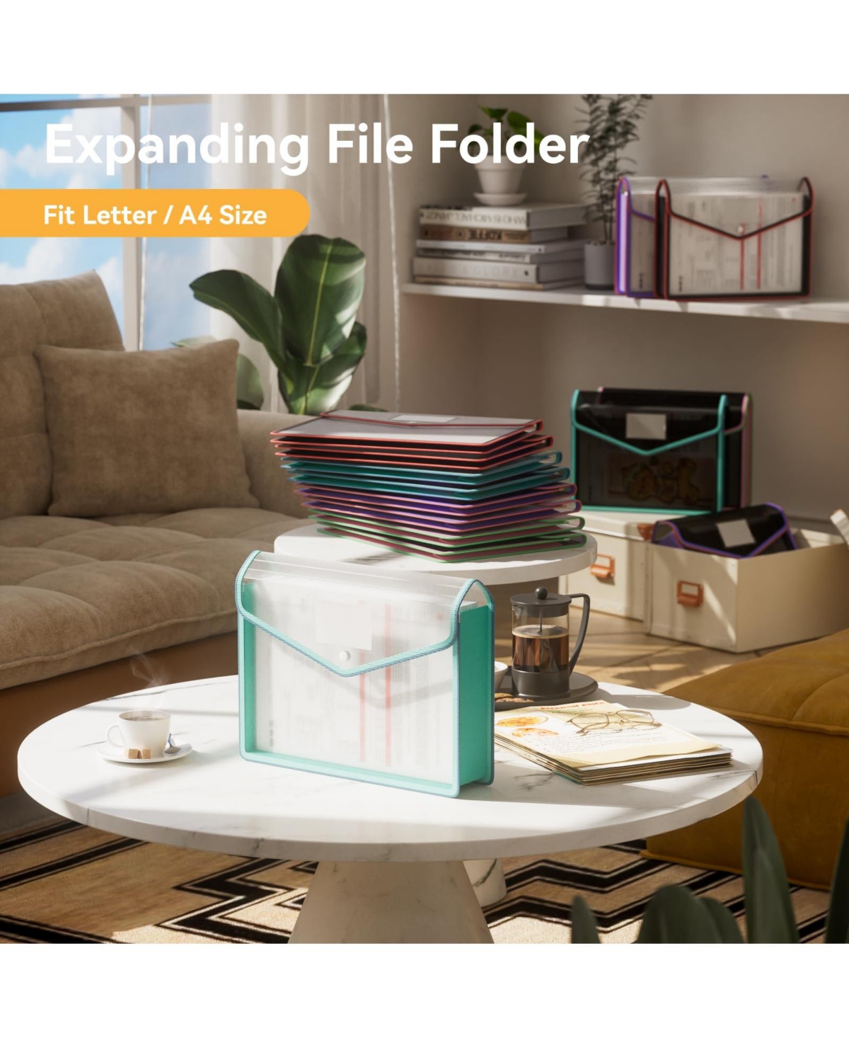Danrong Expanding File Folders Document Organizer Snap Closure Label Pocket Large Capacity For School Office Home