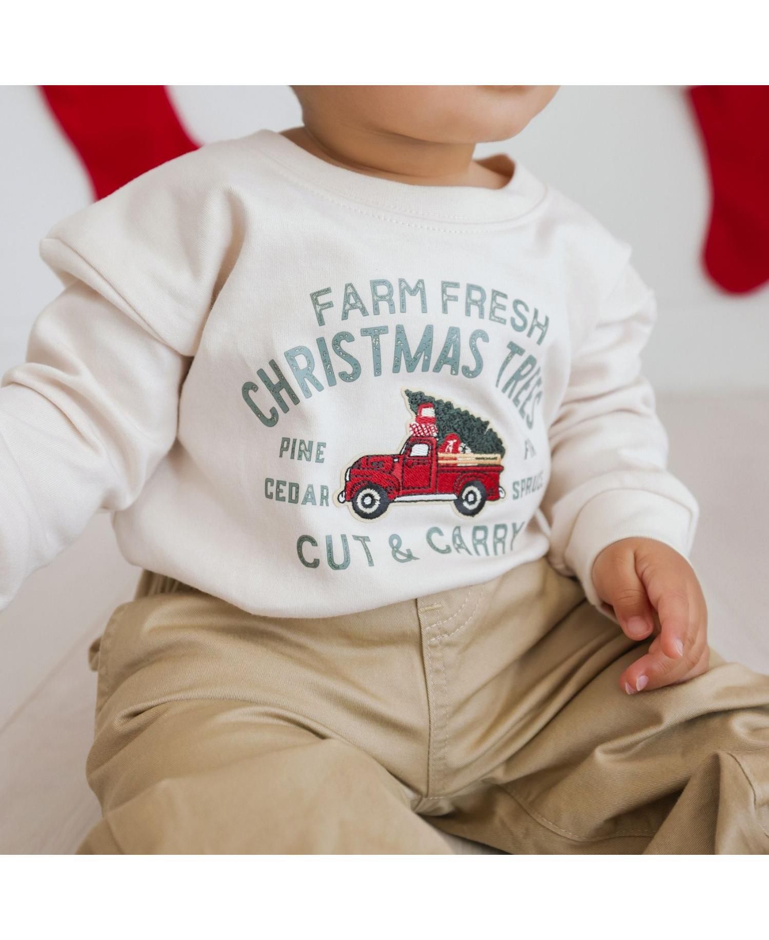 Baby Boys' Farm Fresh Christmas Tree Patch Crewneck Long-Sleeve Romper