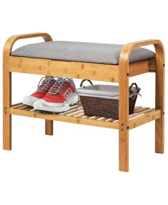 Shoe Rack Bench Bamboo with Storage Shelf