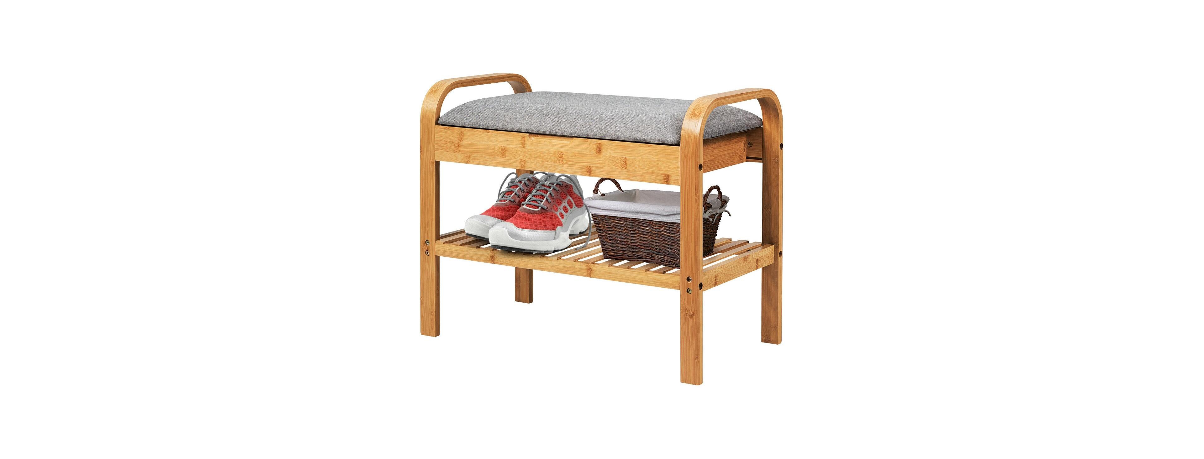 Mecale Shoe Rack Bench Bamboo with Storage Shelf