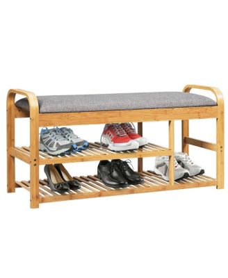 3 Tier Bamboo Shoe Rack Bench with Cushion