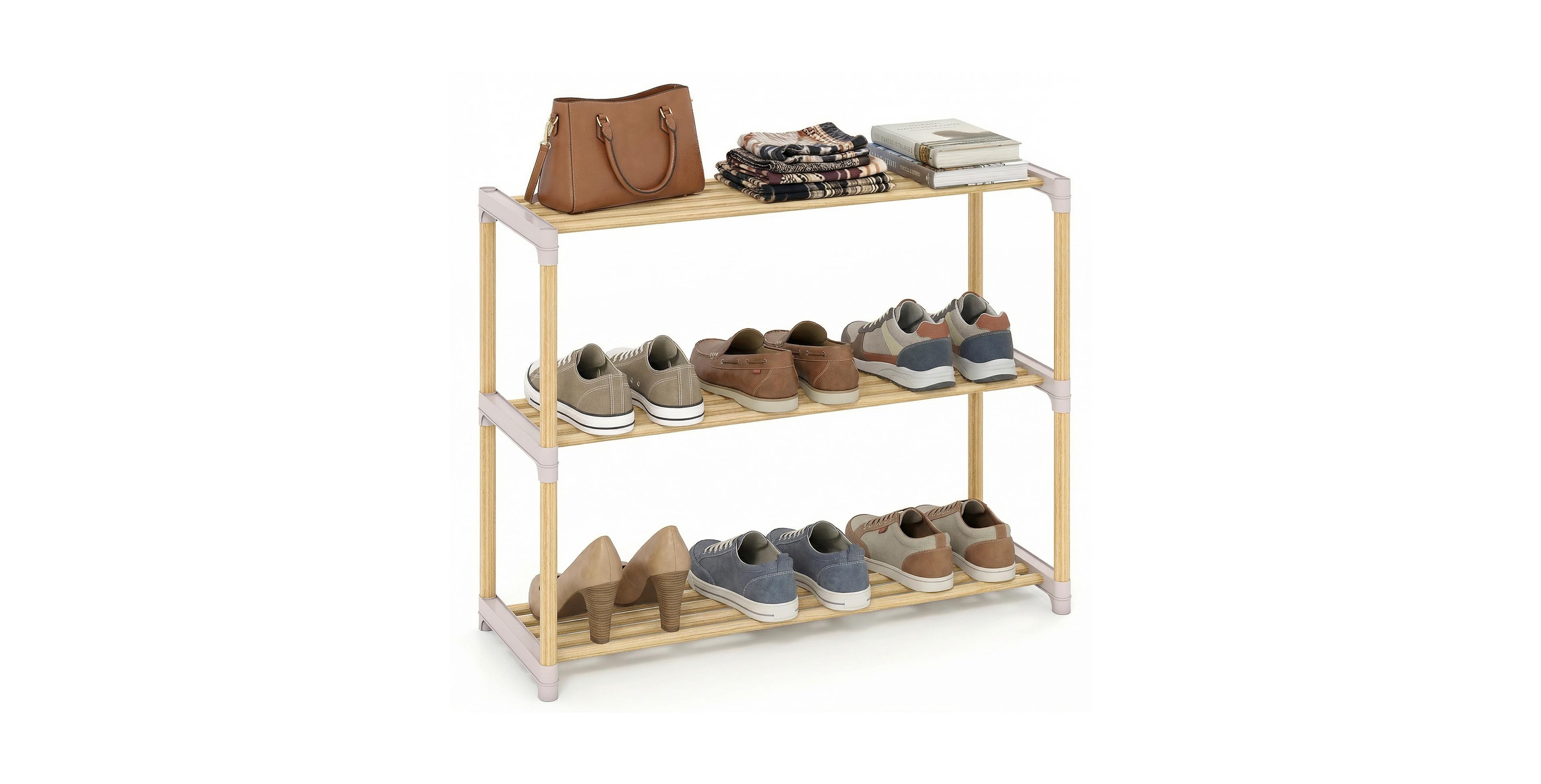 Mecale 3 4 Tier Solid Wood Shoe Rack with Slatted Open Shelves 3 Tier
