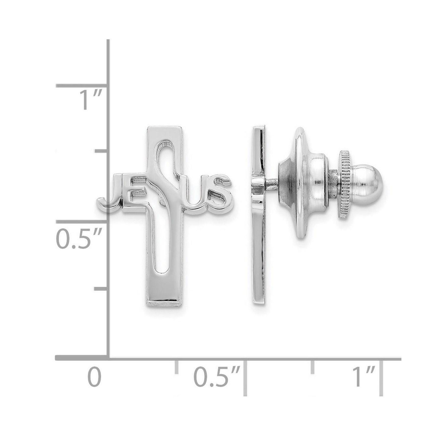 Sterling Silver Rhodium-plated Jesus Cross Tie Tac