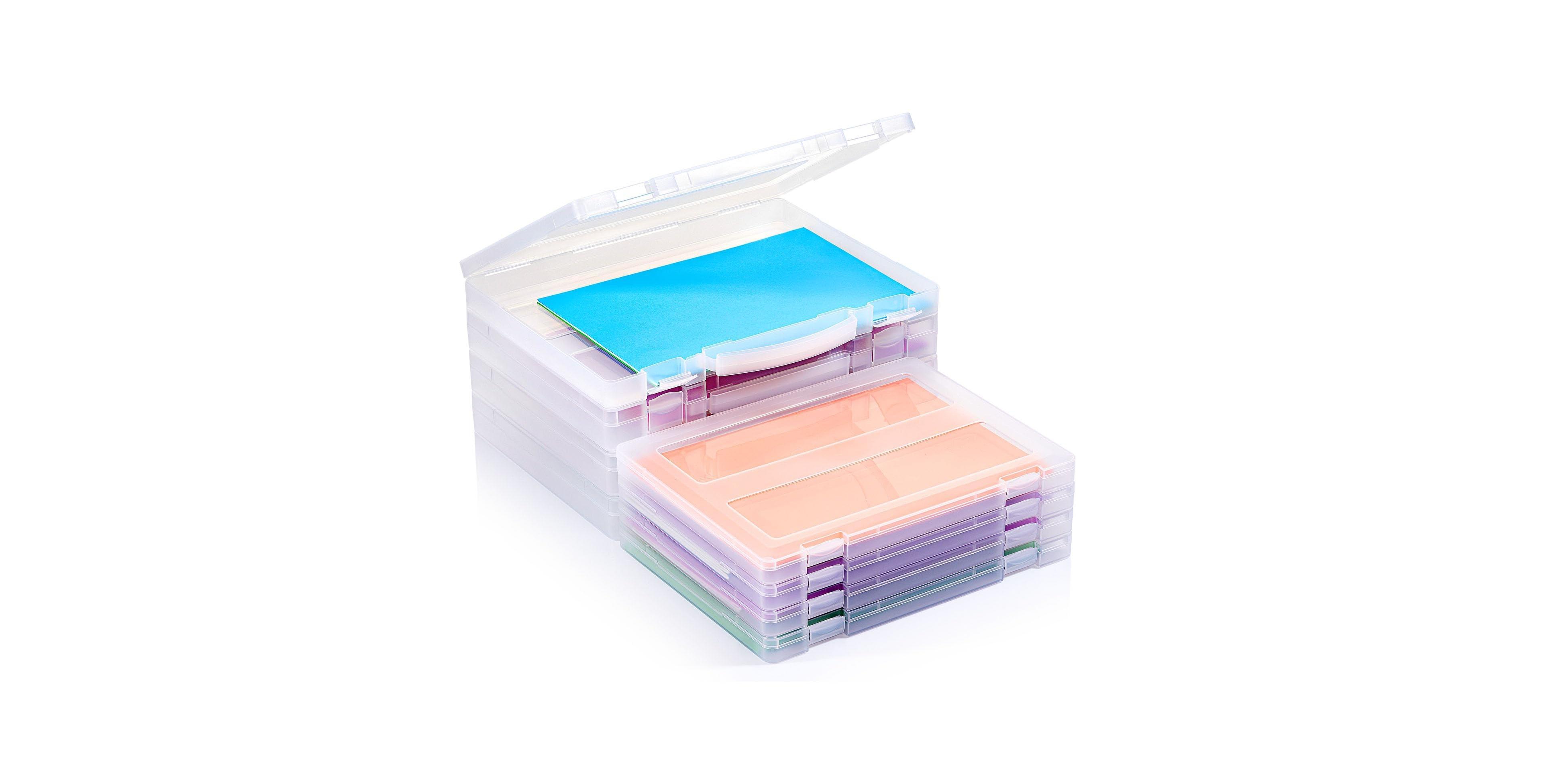 Danrong 4 Pack Plastic Paper Organizer Box Craft Art Supplies Storage Portable Document Holder