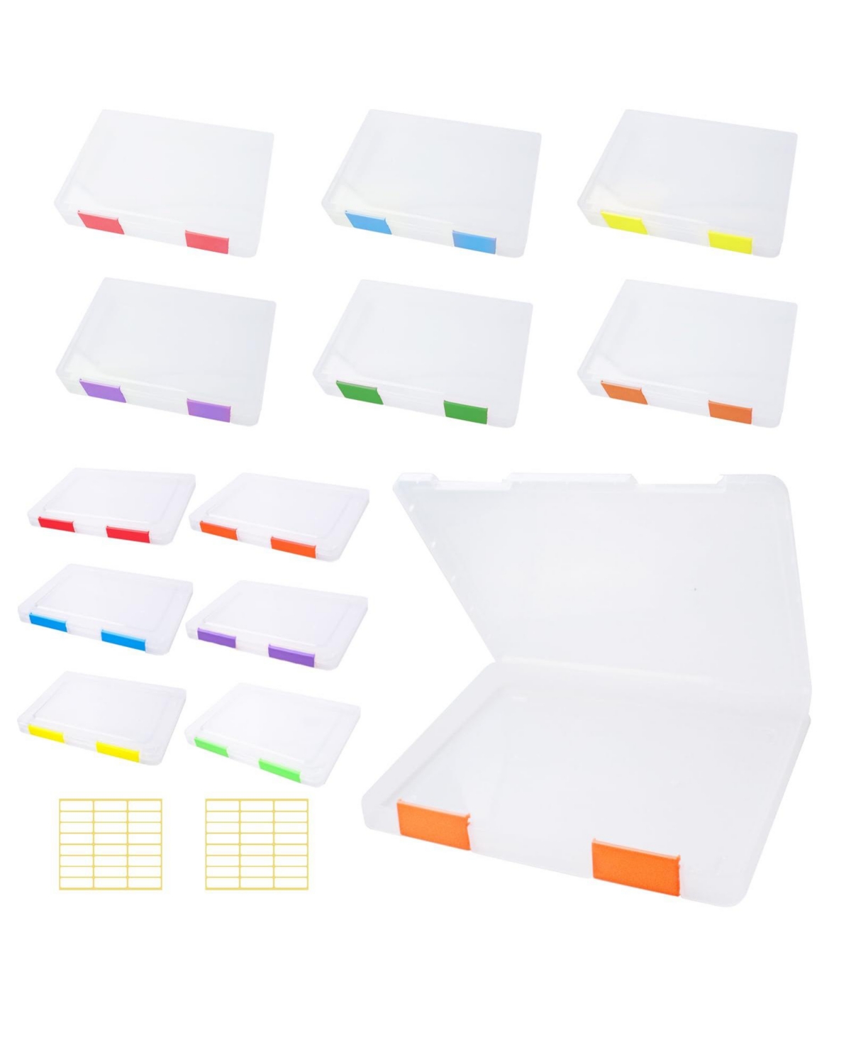 Four Candies 12 Pack Clear Plastic File Storage Boxes With 48 Labels A4 A5 Document Organizer - Multicolor