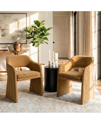 Set of 2 Chenille Dining Chairs, 19-Inch Seat Height Armchairs