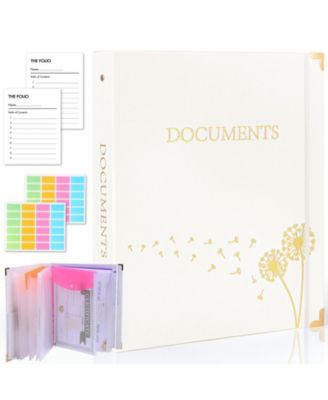 3 Ring Linen Binder Folio File Organizer 9 Pockets Labels Expanding Document Storage