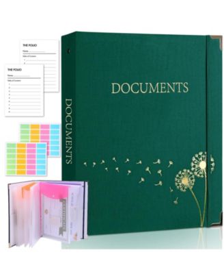 3 Ring Linen Binder Folio File Organizer 9 Pockets Labels Expanding Document Storage