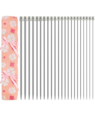 11 Pair Stainless Steel Straight Knitting Needle Set With Organizer Bag Multiple Sizes