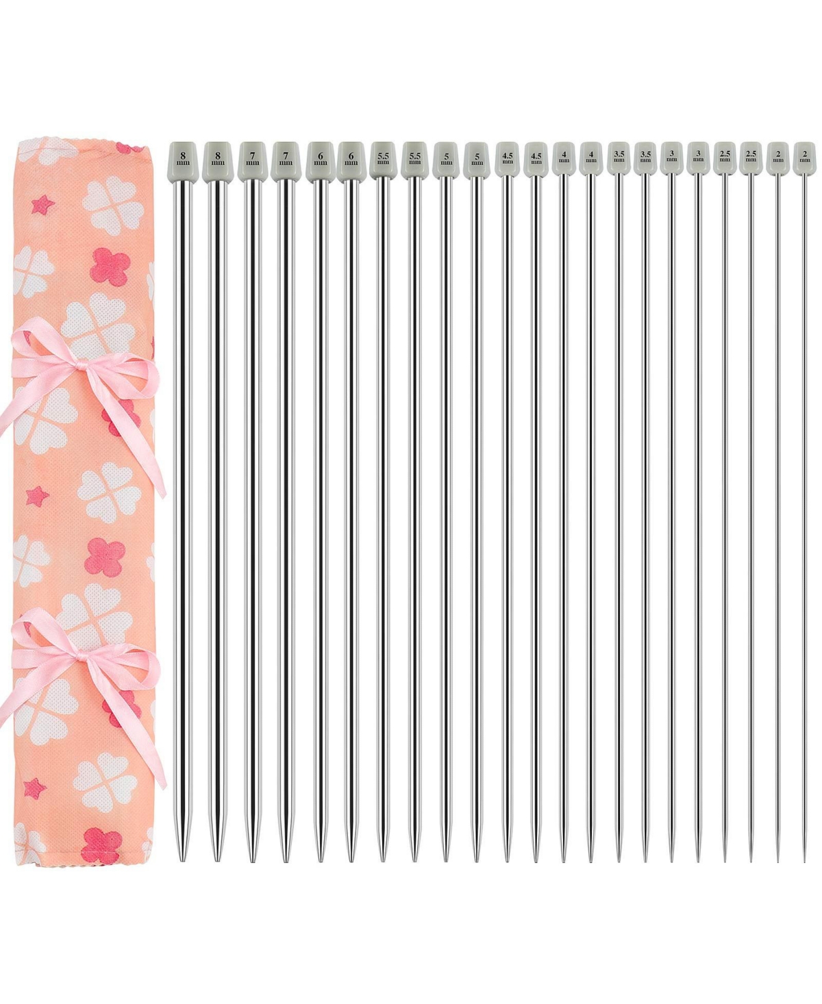 Aeelike 11 Pair Stainless Steel Straight Knitting Needle Set With Organizer Bag Multiple Sizes