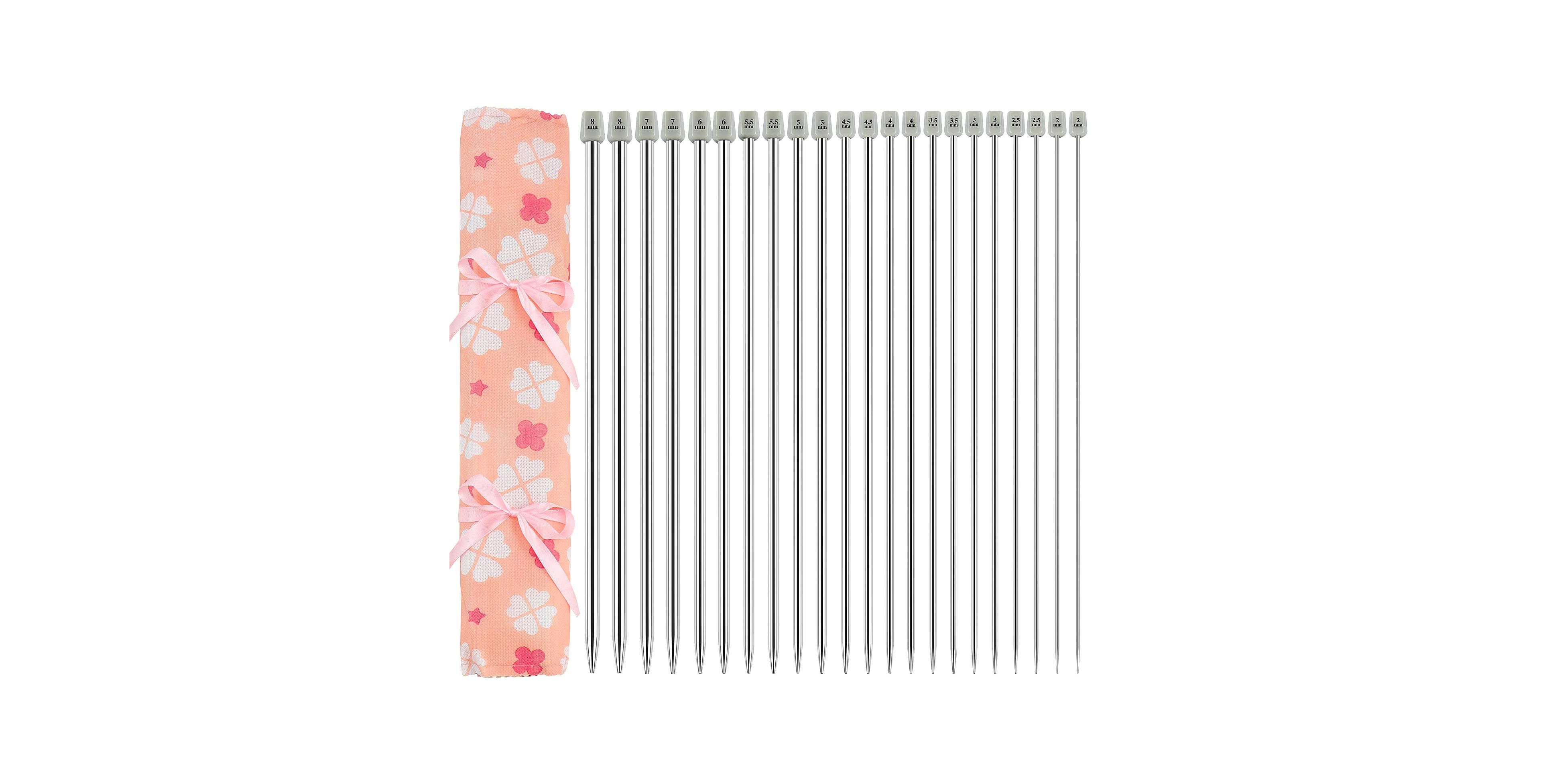 Aeelike 11 Pair Stainless Steel Straight Knitting Needle Set With Organizer Bag Multiple Sizes