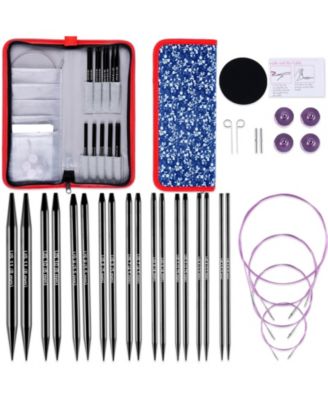 Interchangeable Circular Knitting Needle Set Stainless Steel Tips Color Coded Cables Travel Case