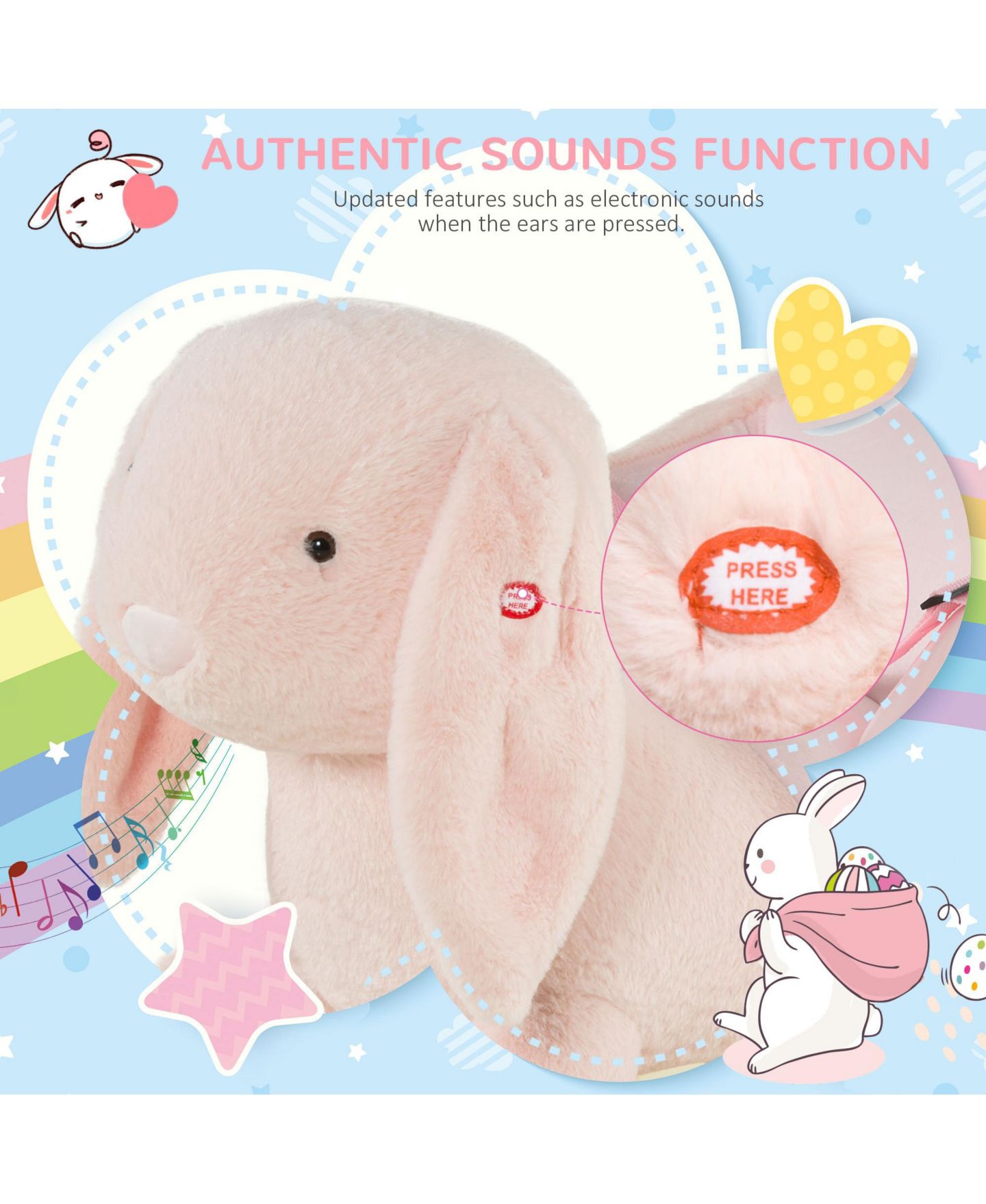 Детская мягкая игрушка Glintex Rocking Rabbit Plush Ride-On Rocker with Realistic Sound, 88-lb Capacity, Ages 18-36 Months, цвет: Розовый — фото 7