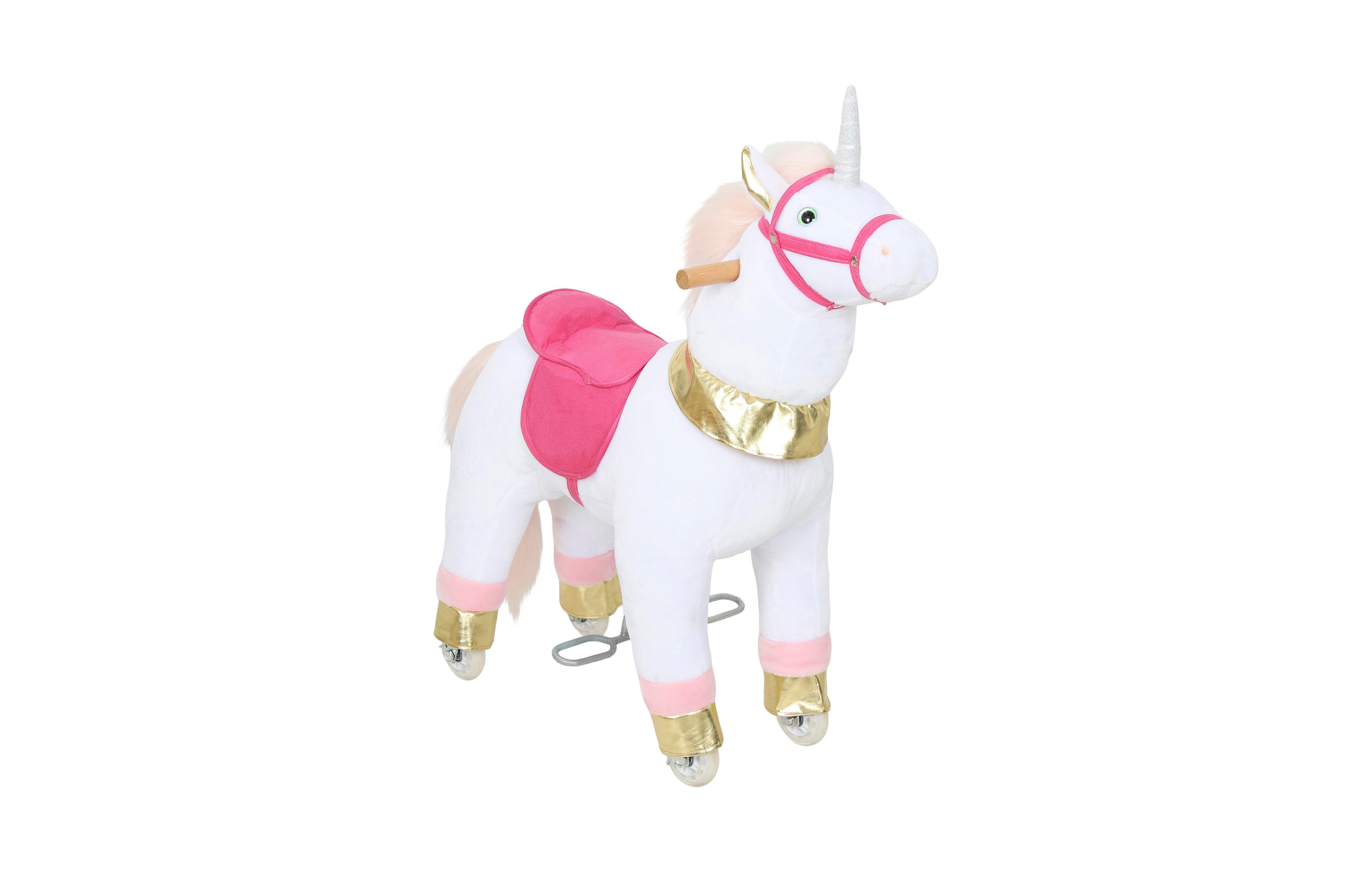 Glintex Ride On Unicorn 29.5" H Plush Rocking Horse with Pedal Drive and No Batteries Required, 55-lb Capacity, Ages 3-5