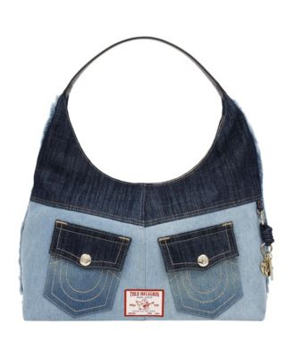 Color Block Denim Large Hobo Bag
