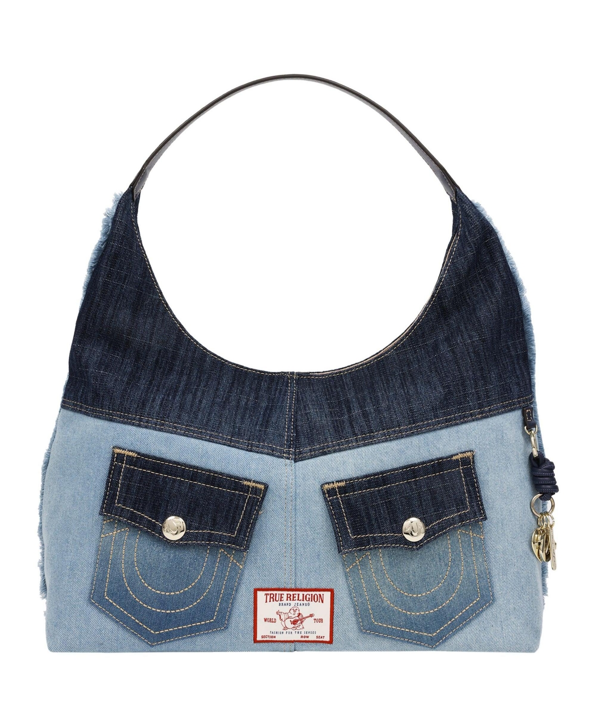 True Religion Color Block Denim Large Hobo Bag