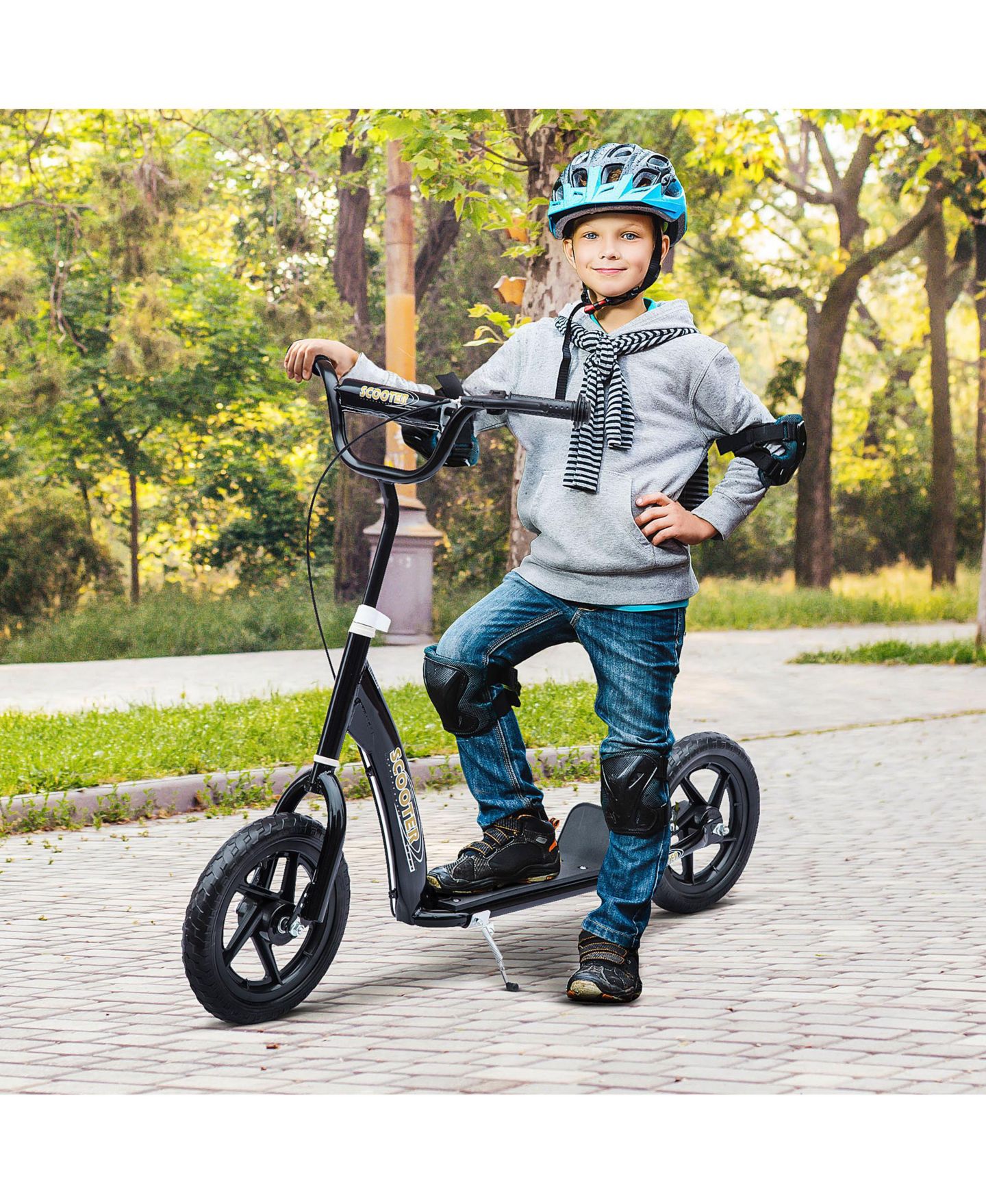 Детская игрушка Glintex Kids Steel Kick Scooter with Adjustable Handlebar and 12" Big Wheels, 110-lb Capacity, Ages 5-12, цвет: Чёрный — фото 8