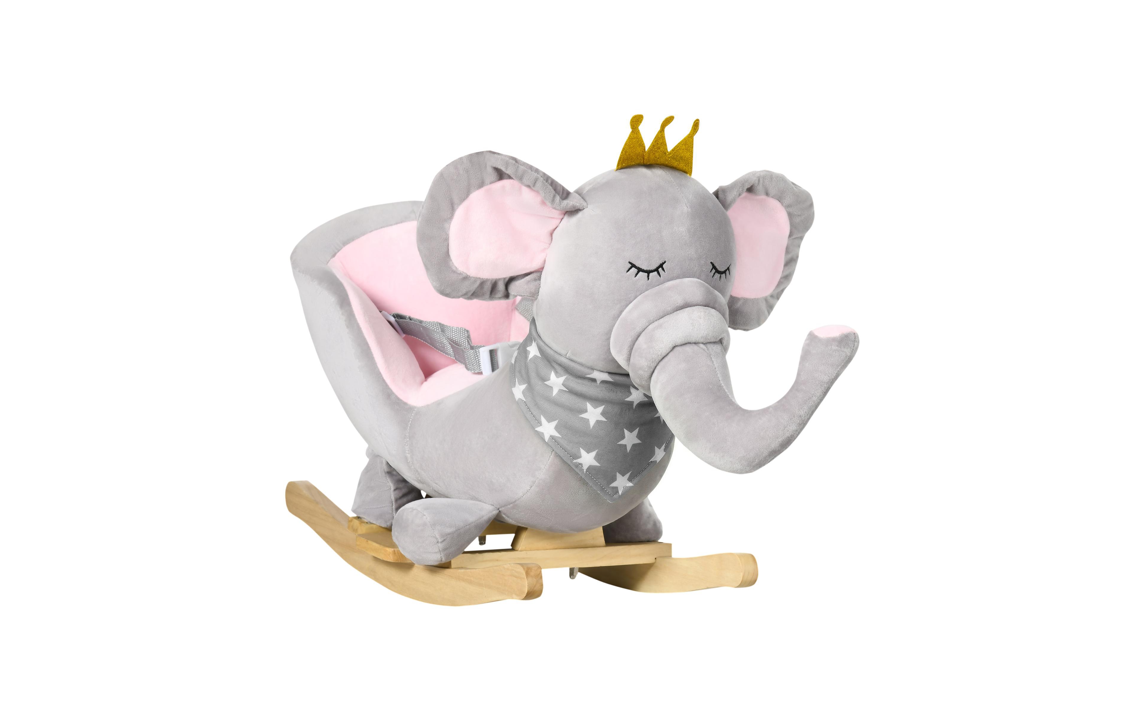Glintex Baby Rocking Elephant Plush Rocking Chair With Sounds, 110 lbs, Ages 1.5-3