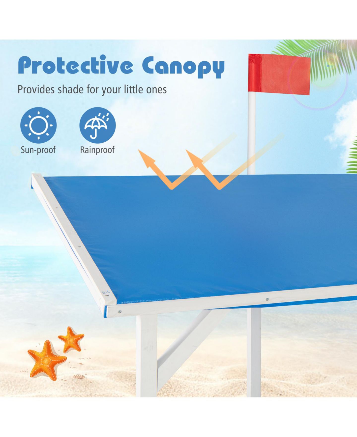 Детская игрушка Glintex Pirate Ship Sand Pit With Canopy & Bench Seats, 86"L x 43"W x 64"H Fir Wood, 440 lb Sand, Ages 3-8, цвет: Белый — фото 6