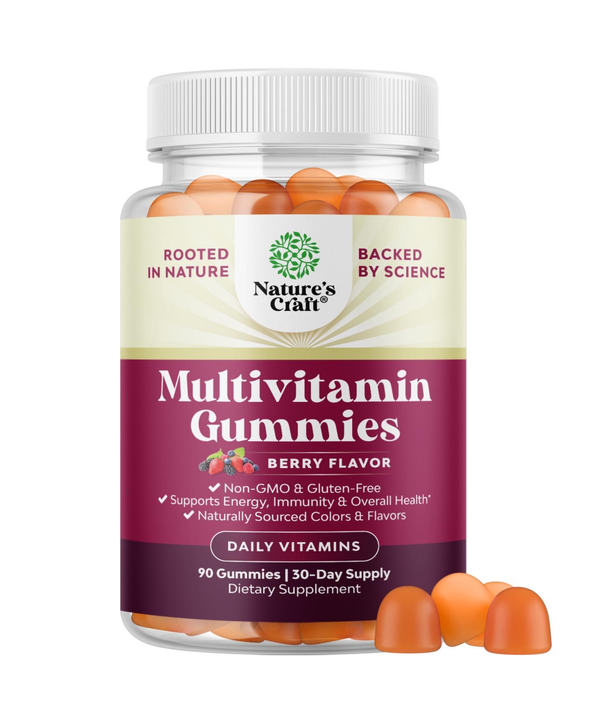 Nature's Craft Multivitamin Gummies for Women and Men 14 Vitamins and Minerals with Zinc, B Complex, Vitamin C and D3 90 Count
