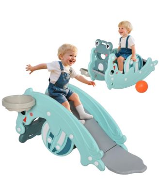 3-in-1 Portable HDPE Rocking Horse with Slide and Basketball Hoop, Holds 55 lbs, Ages 1.5-3
