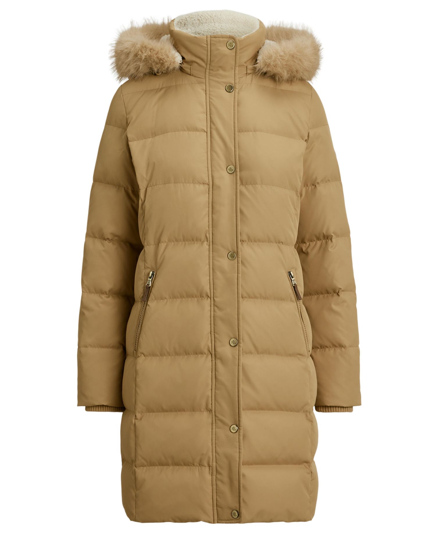 Petite Faux-Fur-Trim Hooded Puffer Coat