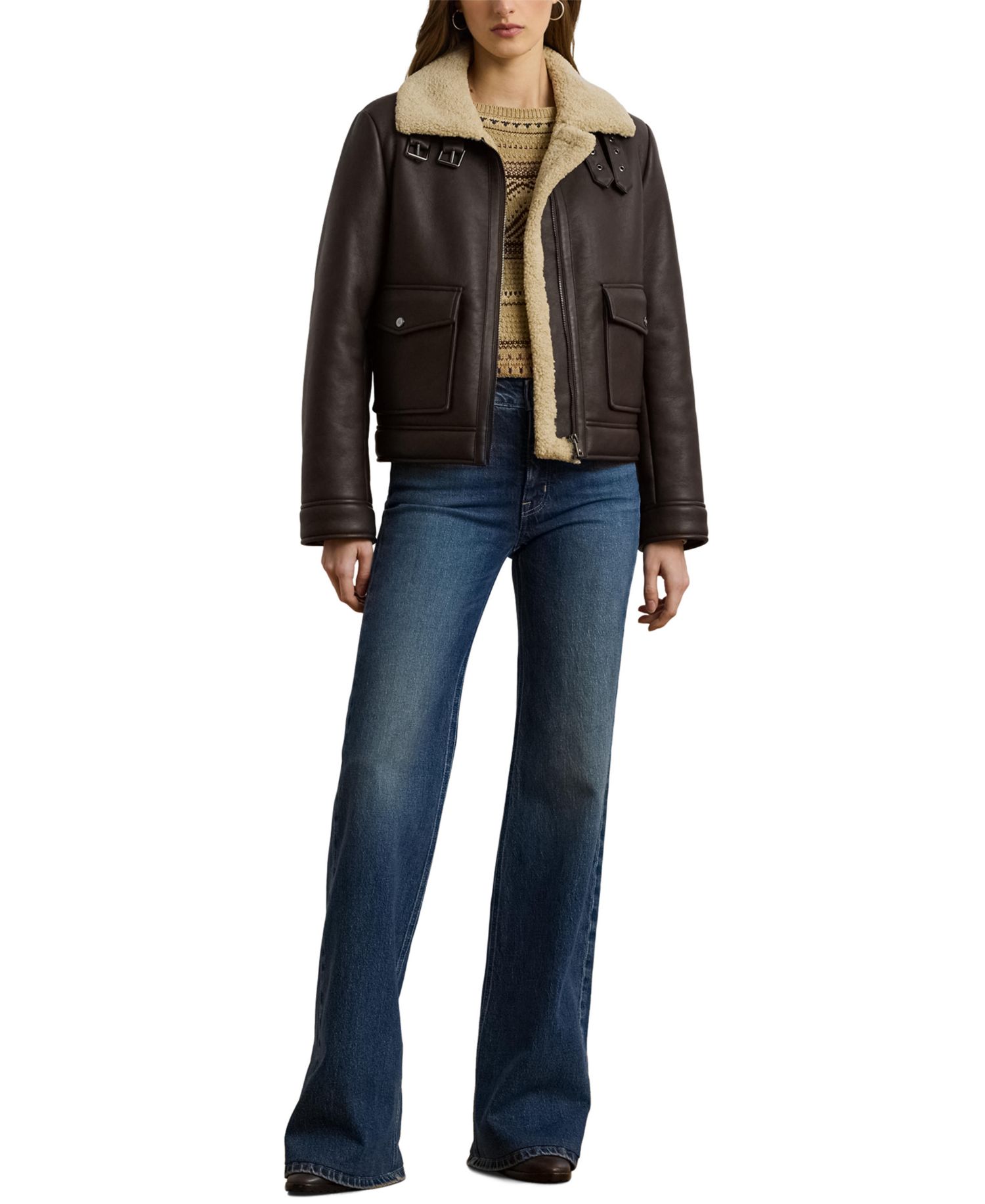Women's Fleece-Collar Faux-Leather Jacket