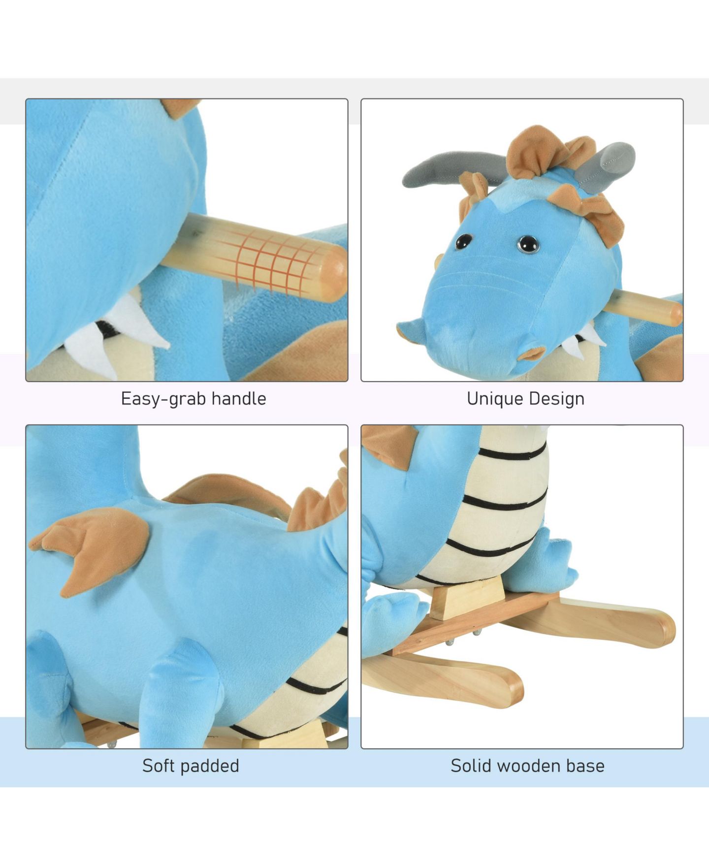 Детская мягкая игрушка Glintex Plush Rocking Dinosaur with Realistic Dinosaur Sounds, Holds 66 lbs, Ages 18-36 Months, цвет: Синий — фото 6