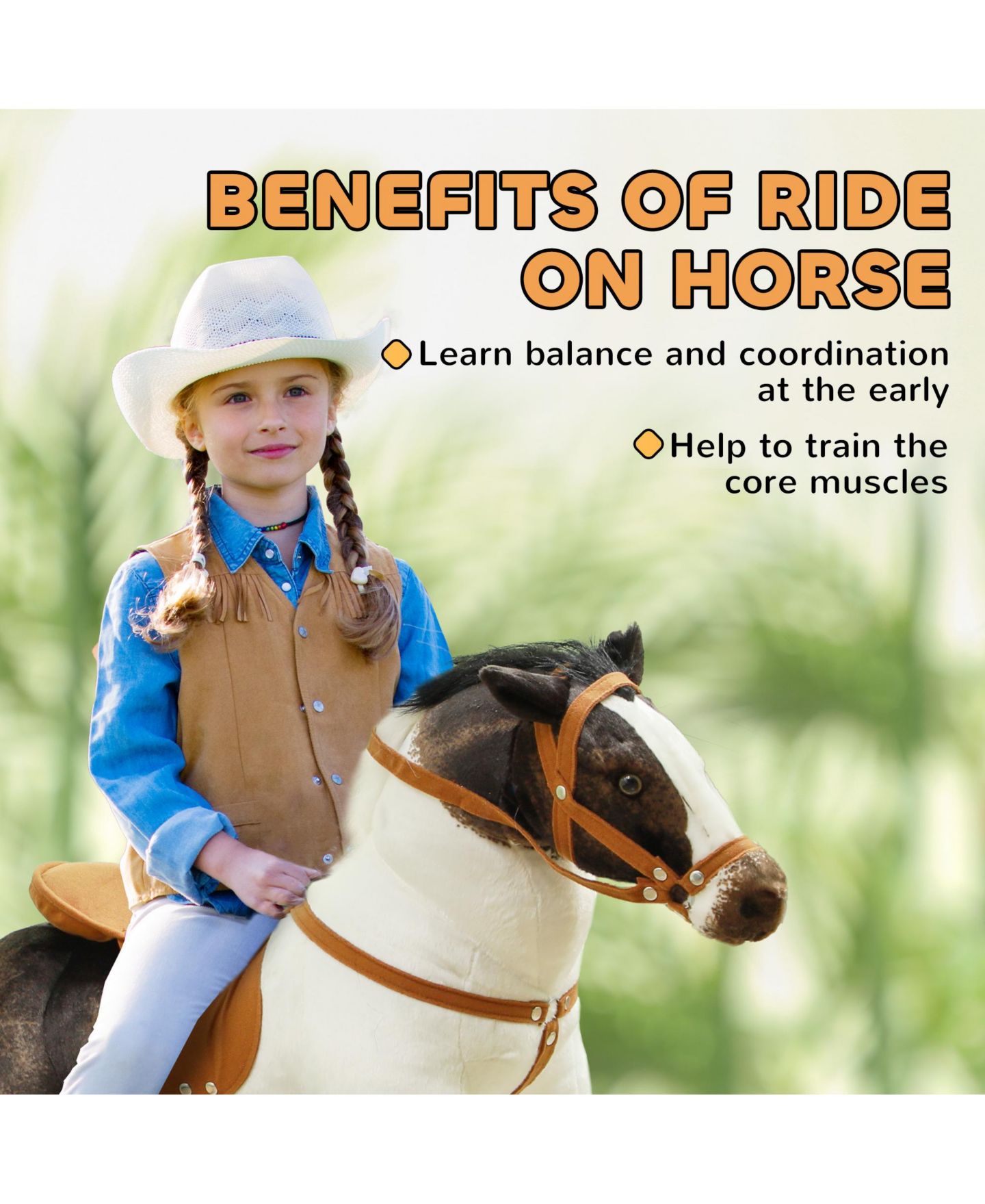 Детская игрушка Glintex Ride-On Horse Toy with Neighing Sound and Steel Frame, 33.5" L, 132-lb Capacity, Ages 3-8, цвет: Коричневый — фото 5