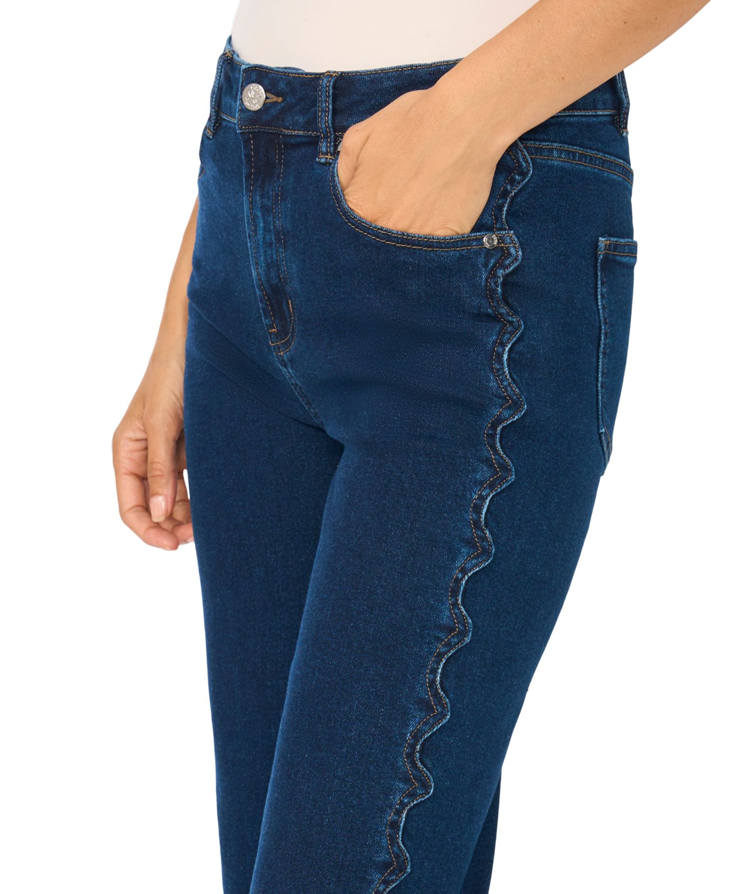 Women's High-Waisted Scallop-Detail Straight Jeans