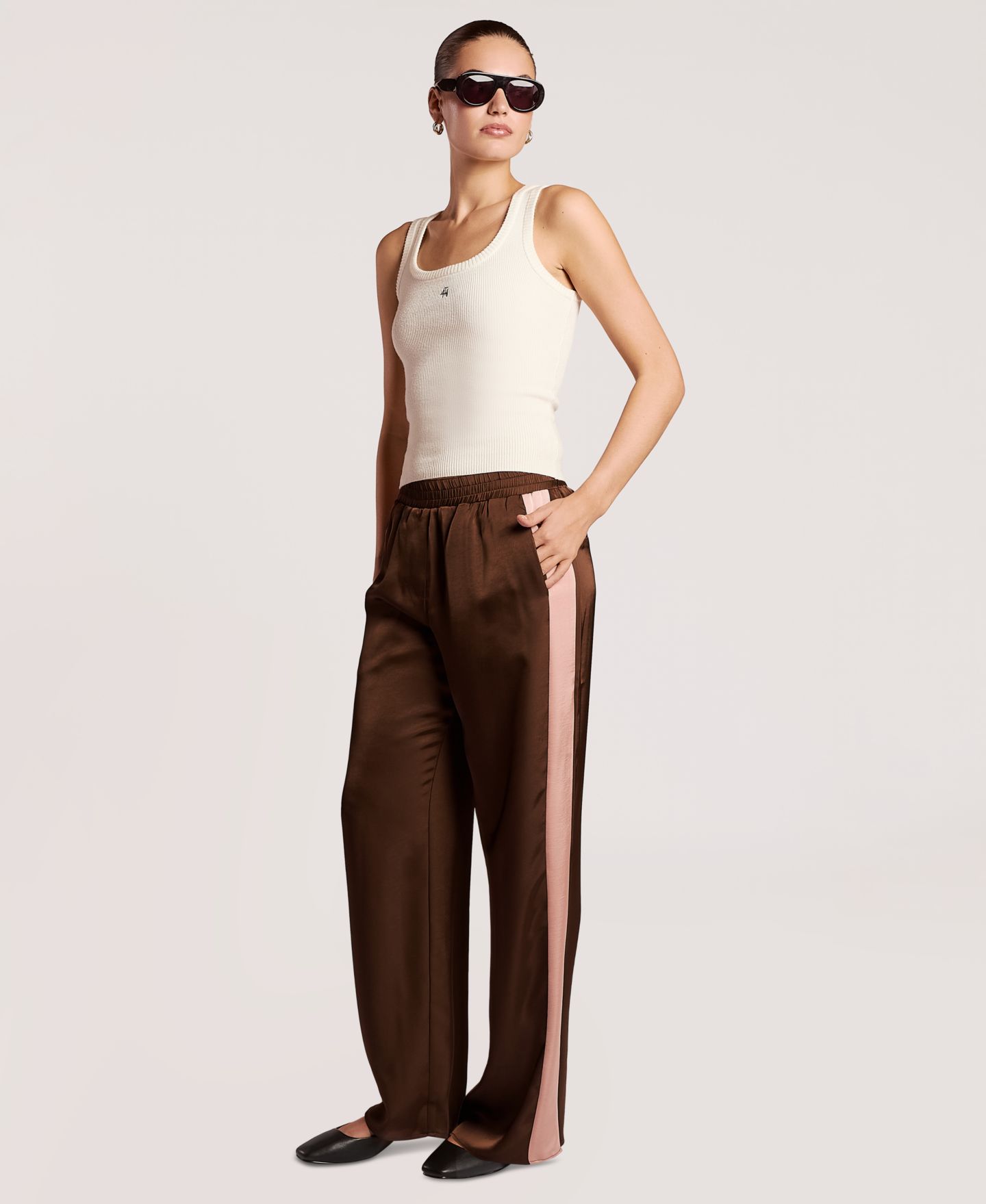 Женские брюки 4th & Reckless Tiffany Wide-Leg Satin High-Rise, цвет: Коричневый / Розовый — фото 6