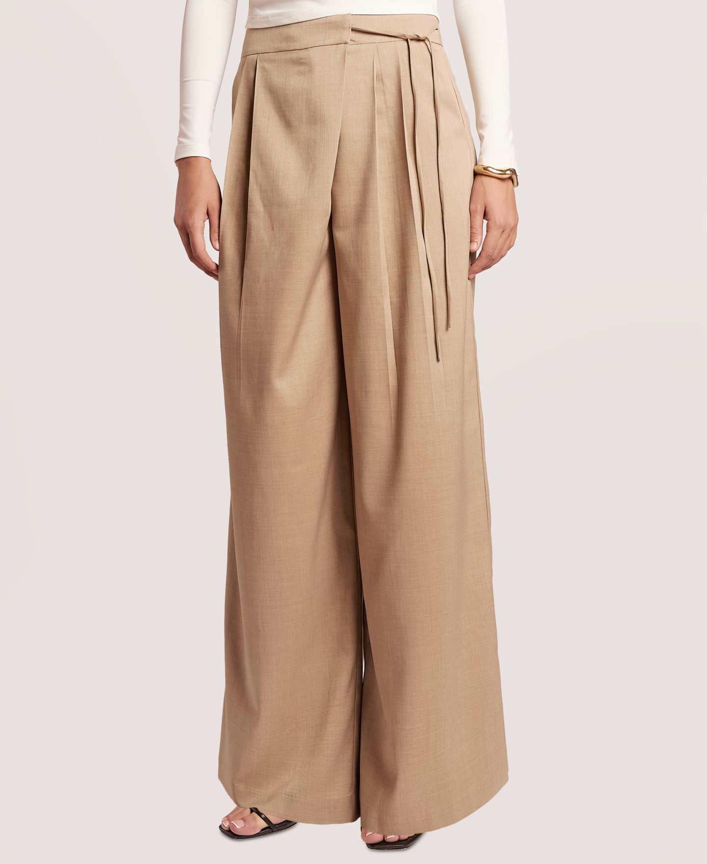 Женские брюки 4th & Reckless Beatrice Wide-Leg Pleated, цвет: Бежевый — фото 6