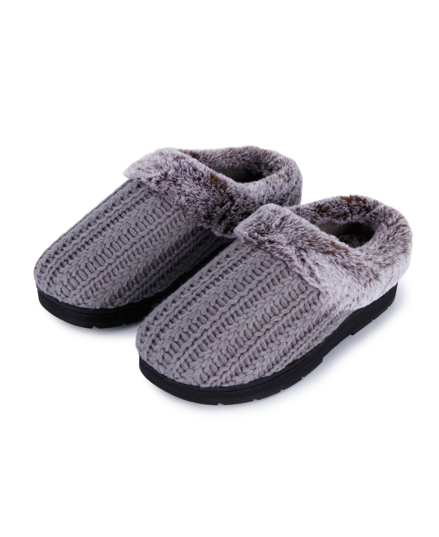 Женские сабо Isotoner Signature Cable-Knit Memory-Foam, цвет: Пепельный — фото 5