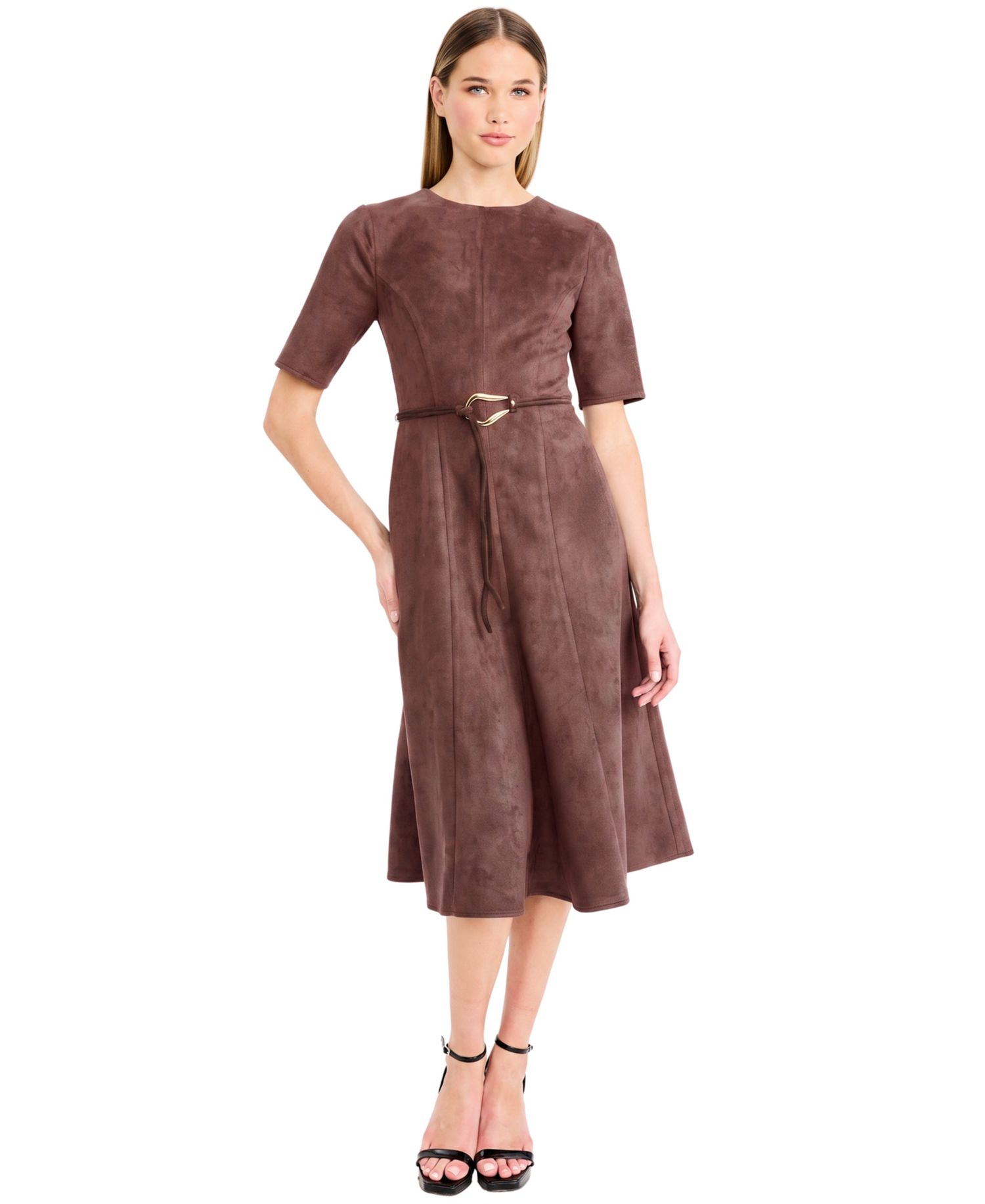 Women's Short-Sleeve Crewneck Fit & Flare Dress