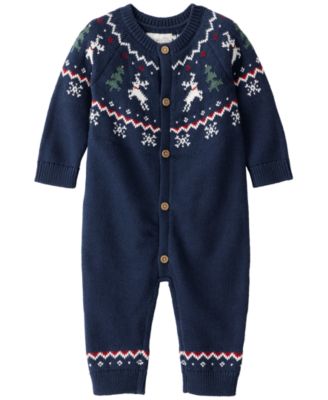 Baby Boys' or Baby Girls' Cotton Fair Isle Sweater Knit Jumpsuit