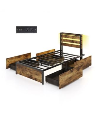 Full Queen Twin Size Bed Frame with Drawers LED Lights and USB Ports Twin Size