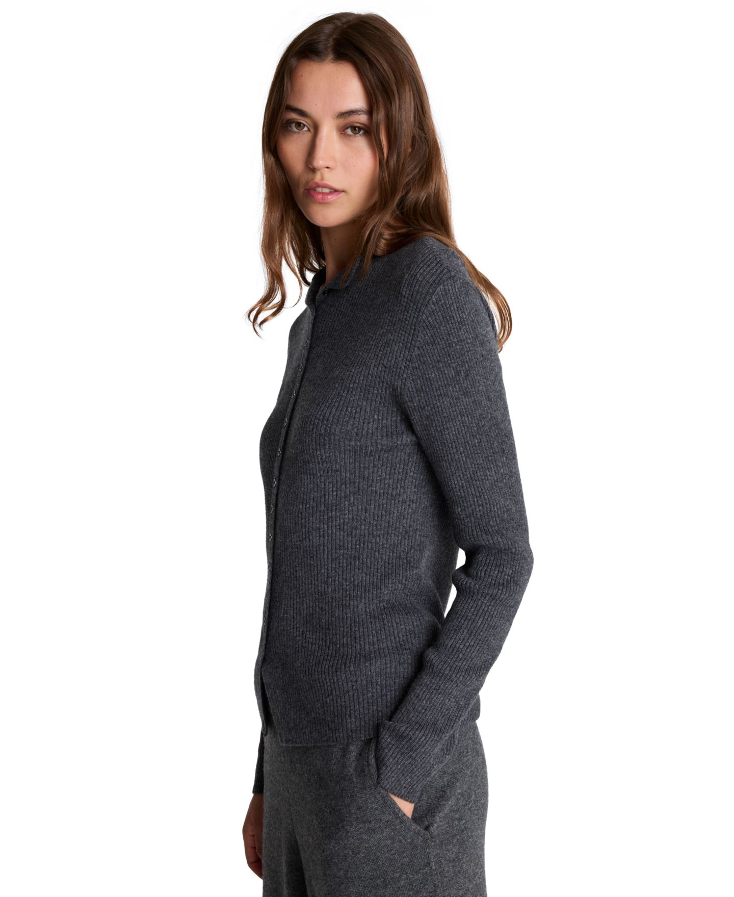 Женский свитер Kenneth Cole Ribbed Funnel Neck Long-Sleeve, цвет: Тёмный меланжевый серый — фото 3