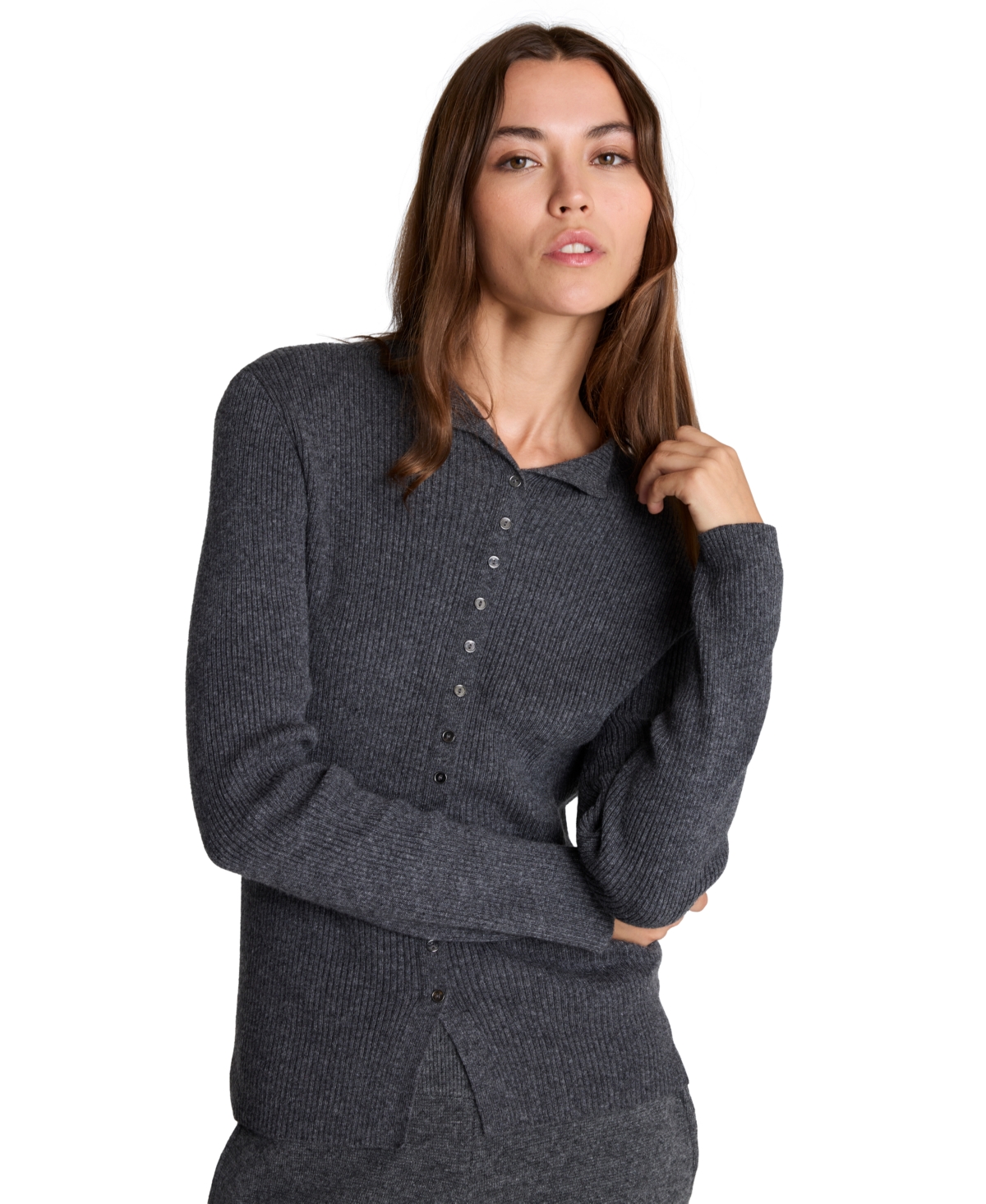 Kenneth Cole Women's Ribbed Funnel Neck Long-Sleeve Sweater