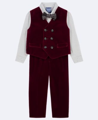 Baby Boys' Velvet Double-Breasted Vest, Shirt and Pants, 4-Piece Set