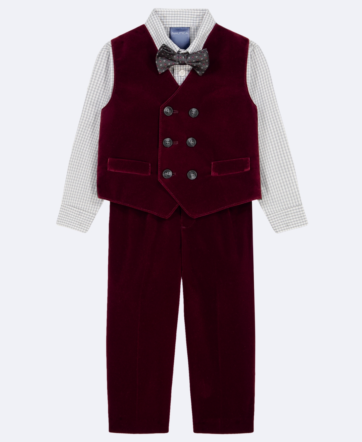 Nautica Baby Boys' Velvet Double-Breasted Vest, Shirt and Pants, 4-Piece Set - Burgundy