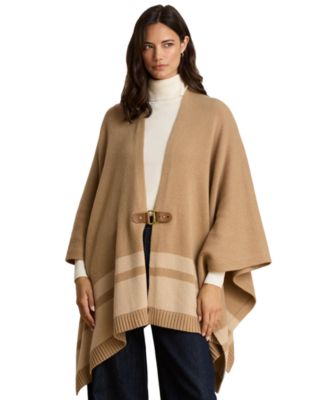Women's Wool-Cashmere Two-Tone Buckle-Trim Poncho