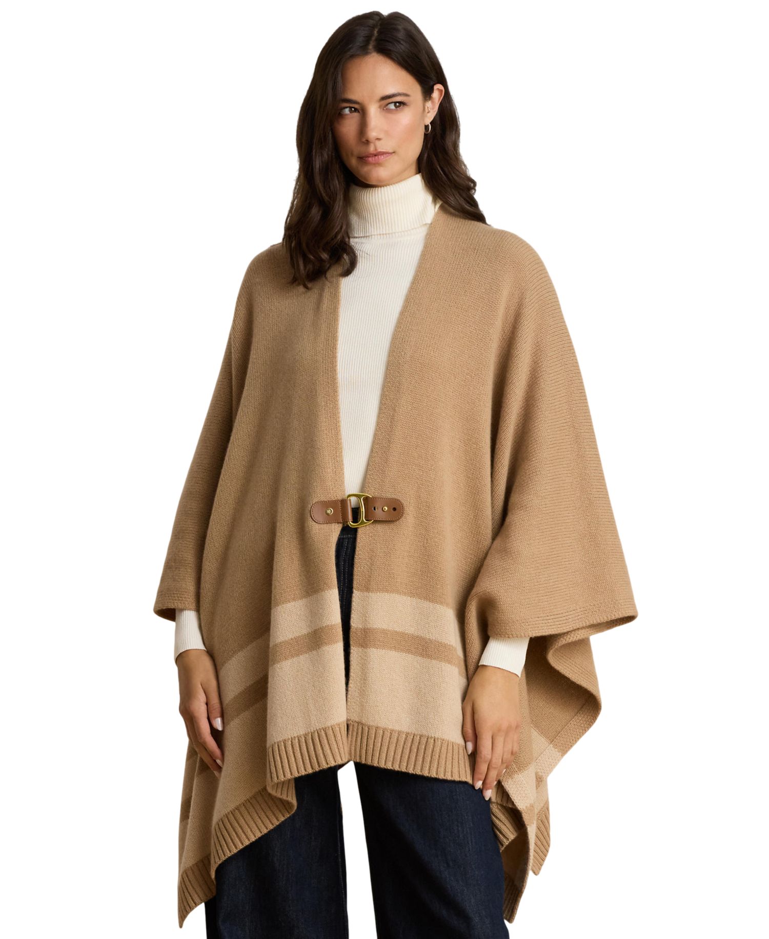 Women's Wool-Cashmere Two-Tone Buckle-Trim Poncho