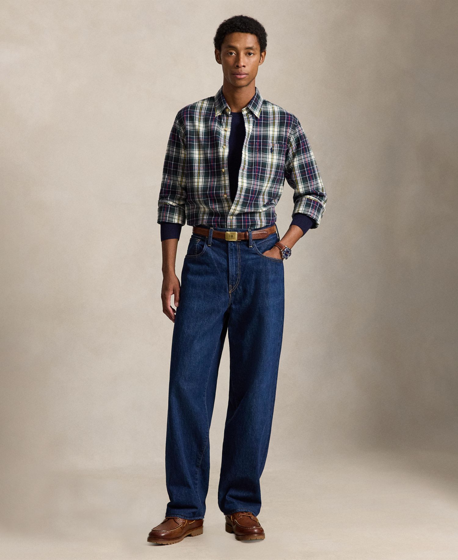 Men's Plaid Custom-Fit Brushed Oxford Shirt